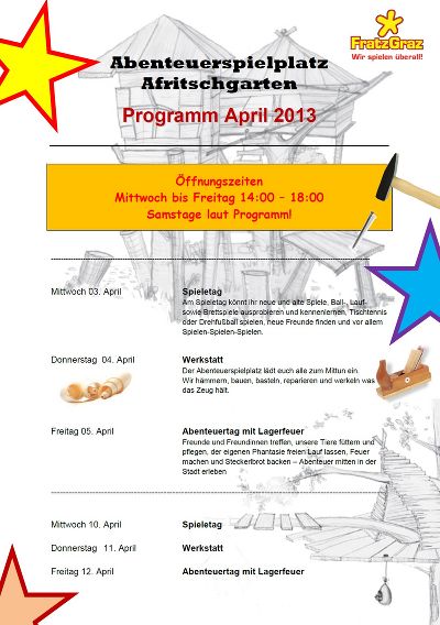 Abenteuerspielplatz Afritschgarten Programm April 2013