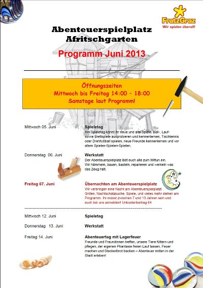Abenteuerspielplatz Afritschgarten Programm Juni 2013