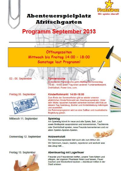 Abenteuerspielplatz Afritschgarten Programm Juni 2013
