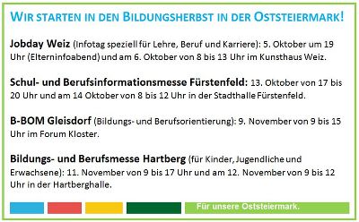 Terminübersicht der Bildungs- und Berufsorientierungsmessen in der Oststeiermark